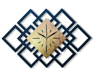 DEKORACYJNY DREWNIANY ZEGAR, NOWOCZESNY, LOFT, STYL INDUSTRIALNY, DREWNO,MINIMALISTYCZNY, GEOMETRYCZNY, LOFTOWY , CZARNO - ZŁOTY