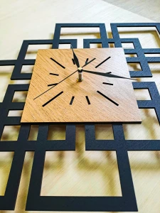 DEKORACYJNY DREWNIANY ZEGAR, NOWOCZESNY, LOFT, STYL INDUSTRIALNY, DREWNO,MINIMALISTYCZNY, GEOMETRYCZNY, LOFTOWY , CZARNY - DĄB ZŁOTY