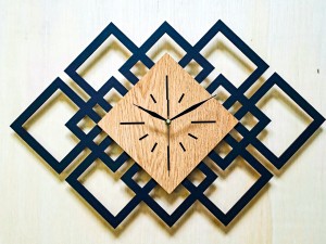 DEKORACYJNY DREWNIANY ZEGAR, NOWOCZESNY, LOFT, STYL INDUSTRIALNY, DREWNO,MINIMALISTYCZNY, GEOMETRYCZNY, LOFTOWY , CZARNY - DĄB ZŁOTY