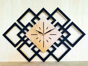 DEKORACYJNY DREWNIANY ZEGAR, NOWOCZESNY, LOFT, STYL INDUSTRIALNY, DREWNO,MINIMALISTYCZNY, GEOMETRYCZNY, LOFTOWY , CZARNY - DĄB ZŁOTY