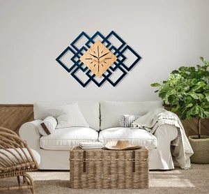 DEKORACYJNY DREWNIANY ZEGAR, NOWOCZESNY, LOFT, STYL INDUSTRIALNY, DREWNO,MINIMALISTYCZNY, GEOMETRYCZNY, LOFTOWY , CZARNY - DĄB ZŁOTY