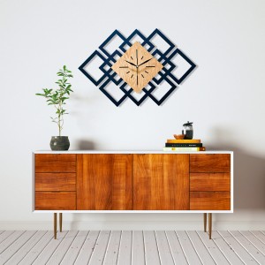 DEKORACYJNY DREWNIANY ZEGAR, NOWOCZESNY, LOFT, STYL INDUSTRIALNY, DREWNO,MINIMALISTYCZNY, GEOMETRYCZNY, LOFTOWY , CZARNY - DĄB ZŁOTY