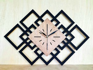 DEKORACYJNY DREWNIANY ZEGAR, NOWOCZESNY, LOFT, STYL INDUSTRIALNY, DREWNO,MINIMALISTYCZNY, GEOMETRYCZNY, LOFTOWY , CZARNY - ORZECH