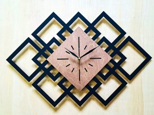 DEKORACYJNY DREWNIANY ZEGAR, NOWOCZESNY, LOFT, STYL INDUSTRIALNY, DREWNO,MINIMALISTYCZNY, GEOMETRYCZNY, LOFTOWY , CZARNY - ORZECH