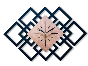 DEKORACYJNY DREWNIANY ZEGAR, NOWOCZESNY, LOFT, STYL INDUSTRIALNY, DREWNO,MINIMALISTYCZNY, GEOMETRYCZNY, LOFTOWY , CZARNY - ORZECH