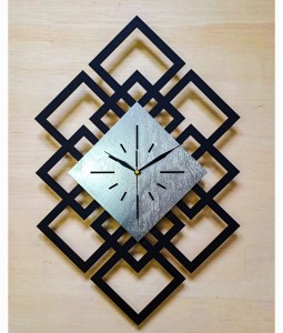 DEKORACYJNY DREWNIANY ZEGAR, NOWOCZESNY, LOFT, STYL INDUSTRIALNY, DREWNO,MINIMALISTYCZNY, GEOMETRYCZNY, LOFTOWY , CZARNO - SREBRNY (1)