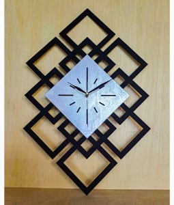 DEKORACYJNY DREWNIANY ZEGAR, NOWOCZESNY, LOFT, STYL INDUSTRIALNY, DREWNO,MINIMALISTYCZNY, GEOMETRYCZNY, LOFTOWY , CZARNO - SREBRNY (1)