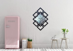 DEKORACYJNY DREWNIANY ZEGAR, NOWOCZESNY, LOFT, STYL INDUSTRIALNY, DREWNO,MINIMALISTYCZNY, GEOMETRYCZNY, LOFTOWY , CZARNO - SREBRNY (1)