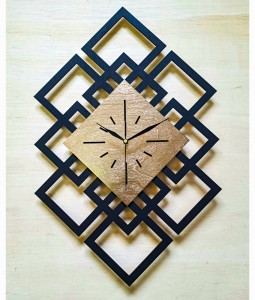 DEKORACYJNY DREWNIANY ZEGAR, NOWOCZESNY, LOFT, STYL INDUSTRIALNY, DREWNO,MINIMALISTYCZNY, GEOMETRYCZNY, LOFTOWY , CZARNO - ZŁOTY