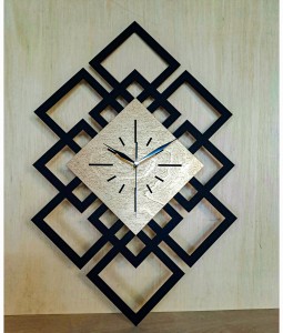 DEKORACYJNY DREWNIANY ZEGAR, NOWOCZESNY, LOFT, STYL INDUSTRIALNY, DREWNO,MINIMALISTYCZNY, GEOMETRYCZNY, LOFTOWY , CZARNO - ZŁOTY