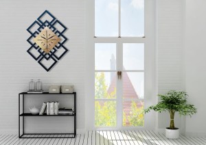 DEKORACYJNY DREWNIANY ZEGAR, NOWOCZESNY, LOFT, STYL INDUSTRIALNY, DREWNO,MINIMALISTYCZNY, GEOMETRYCZNY, LOFTOWY , CZARNO - ZŁOTY