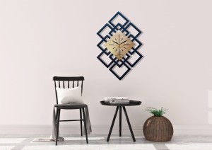 DEKORACYJNY DREWNIANY ZEGAR, NOWOCZESNY, LOFT, STYL INDUSTRIALNY, DREWNO,MINIMALISTYCZNY, GEOMETRYCZNY, LOFTOWY , CZARNO - ZŁOTY