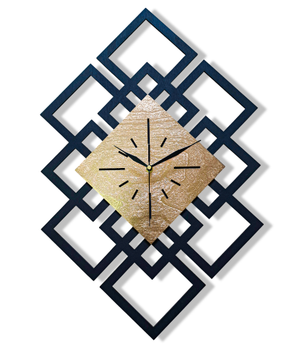 DEKORACYJNY DREWNIANY ZEGAR, NOWOCZESNY, LOFT, STYL INDUSTRIALNY, DREWNO,MINIMALISTYCZNY, GEOMETRYCZNY, LOFTOWY , CZARNO - ZŁOTY