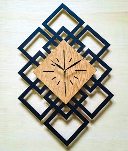 DEKORACYJNY DREWNIANY ZEGAR, NOWOCZESNY, LOFT, STYL INDUSTRIALNY, DREWNO,MINIMALISTYCZNY, GEOMETRYCZNY, LOFTOWY , CZARNY - DĄB ZŁOTY 