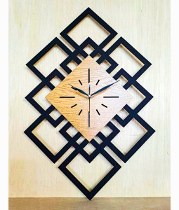 DEKORACYJNY DREWNIANY ZEGAR, NOWOCZESNY, LOFT, STYL INDUSTRIALNY, DREWNO,MINIMALISTYCZNY, GEOMETRYCZNY, LOFTOWY , CZARNY - DĄB ZŁOTY 