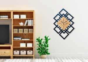 DEKORACYJNY DREWNIANY ZEGAR, NOWOCZESNY, LOFT, STYL INDUSTRIALNY, DREWNO,MINIMALISTYCZNY, GEOMETRYCZNY, LOFTOWY , CZARNY - DĄB ZŁOTY 