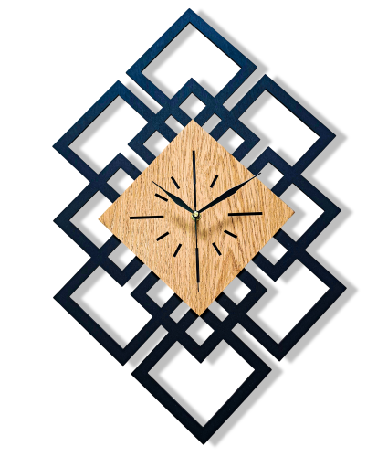 DEKORACYJNY DREWNIANY ZEGAR, NOWOCZESNY, LOFT, STYL INDUSTRIALNY, DREWNO,MINIMALISTYCZNY, GEOMETRYCZNY, LOFTOWY , CZARNY - DĄB ZŁOTY 