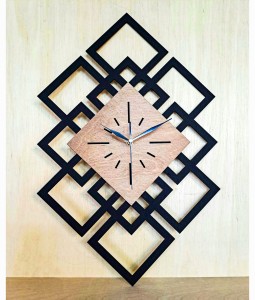 DEKORACYJNY DREWNIANY ZEGAR, NOWOCZESNY, LOFT, STYL INDUSTRIALNY, DREWNO,MINIMALISTYCZNY, GEOMETRYCZNY, LOFTOWY , CZARNY - ORZECH