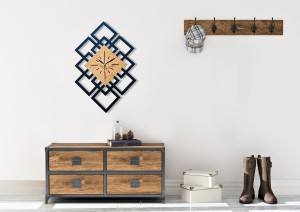 DEKORACYJNY DREWNIANY ZEGAR, NOWOCZESNY, LOFT, STYL INDUSTRIALNY, DREWNO,MINIMALISTYCZNY, GEOMETRYCZNY, LOFTOWY , CZARNY - ORZECH