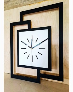 DUŻY, NOWOCZESNY ZEGAR ŚCIENNY,GEOMETRYCZNY,  PROSTOKĄT, ABSTRAKCYJNY, MINIMALISTYCZNY, LOFT, HANDMADE, DREWNO, BIAŁY, 44 x 56 cm   