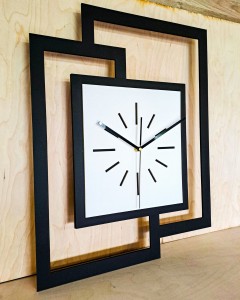 DUŻY, NOWOCZESNY ZEGAR ŚCIENNY,GEOMETRYCZNY,  PROSTOKĄT, ABSTRAKCYJNY, MINIMALISTYCZNY, LOFT, HANDMADE, DREWNO, BIAŁY, 44 x 56 cm   