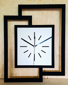 DUŻY, NOWOCZESNY ZEGAR ŚCIENNY,GEOMETRYCZNY,  PROSTOKĄT, ABSTRAKCYJNY, MINIMALISTYCZNY, LOFT, HANDMADE, DREWNO, BIAŁY, 44 x 56 cm   