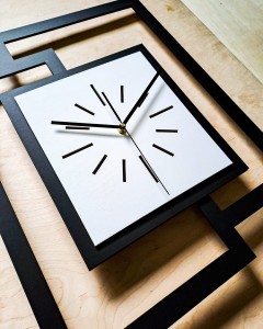 DUŻY, NOWOCZESNY ZEGAR ŚCIENNY,GEOMETRYCZNY,  PROSTOKĄT, ABSTRAKCYJNY, MINIMALISTYCZNY, LOFT, HANDMADE, DREWNO, BIAŁY, 44 x 56 cm   