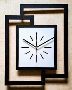 DUŻY, NOWOCZESNY ZEGAR ŚCIENNY,GEOMETRYCZNY,  PROSTOKĄT, ABSTRAKCYJNY, MINIMALISTYCZNY, LOFT, HANDMADE, DREWNO, BIAŁY, 44 x 56 cm   