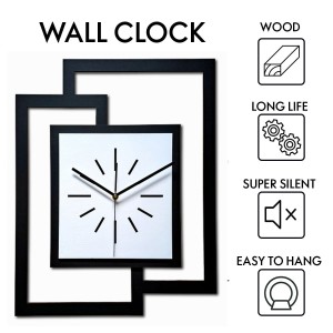 DUŻY, NOWOCZESNY ZEGAR ŚCIENNY,GEOMETRYCZNY,  PROSTOKĄT, ABSTRAKCYJNY, MINIMALISTYCZNY, LOFT, HANDMADE, DREWNO, BIAŁY, 44 x 56 cm   