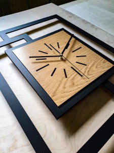DUŻY, NOWOCZESNY ZEGAR ŚCIENNY,GEOMETRYCZNY,  PROSTOKĄT, ABSTRAKCYJNY, MINIMALISTYCZNY, LOFT, HANDMADE, DREWNO, ZŁOTY DĄB 44 x 56 cm 