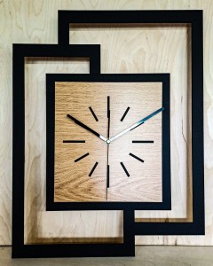 DUŻY, NOWOCZESNY ZEGAR ŚCIENNY,GEOMETRYCZNY,  PROSTOKĄT, ABSTRAKCYJNY, MINIMALISTYCZNY, LOFT, HANDMADE, DREWNO, ZŁOTY DĄB 44 x 56 cm 