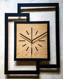 DUŻY, NOWOCZESNY ZEGAR ŚCIENNY,GEOMETRYCZNY,  PROSTOKĄT, ABSTRAKCYJNY, MINIMALISTYCZNY, LOFT, HANDMADE, DREWNO, ZŁOTY DĄB 44 x 56 cm 
