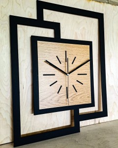 DUŻY, NOWOCZESNY ZEGAR ŚCIENNY,GEOMETRYCZNY,  PROSTOKĄT, ABSTRAKCYJNY, MINIMALISTYCZNY, LOFT, HANDMADE, DREWNO, ZŁOTY DĄB 44 x 56 cm 