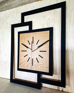 DUŻY, NOWOCZESNY ZEGAR ŚCIENNY,GEOMETRYCZNY,  PROSTOKĄT, ABSTRAKCYJNY, MINIMALISTYCZNY, LOFT, HANDMADE, DREWNO, ZŁOTY DĄB 44 x 56 cm 