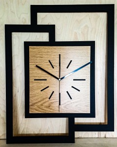 DUŻY, NOWOCZESNY ZEGAR ŚCIENNY,GEOMETRYCZNY,  PROSTOKĄT, ABSTRAKCYJNY, MINIMALISTYCZNY, LOFT, HANDMADE, DREWNO, ZŁOTY DĄB 44 x 56 cm 