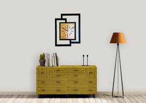 DUŻY, NOWOCZESNY ZEGAR ŚCIENNY,GEOMETRYCZNY,  PROSTOKĄT, ABSTRAKCYJNY, MINIMALISTYCZNY, LOFT, HANDMADE, DREWNO, ZŁOTY DĄB 44 x 56 cm 