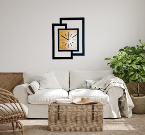 DUŻY, NOWOCZESNY ZEGAR ŚCIENNY,GEOMETRYCZNY,  PROSTOKĄT, ABSTRAKCYJNY, MINIMALISTYCZNY, LOFT, HANDMADE, DREWNO, ZŁOTY DĄB 44 x 56 cm 