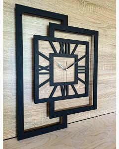 DUŻY, NOWOCZESNY ZEGAR ŚCIENNY,GEOMETRYCZNY, LOFT, HANDMADE, DREWNO, 44 x 56 cm, DĄB JASNY