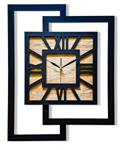 DUŻY, NOWOCZESNY ZEGAR ŚCIENNY,GEOMETRYCZNY, LOFT, HANDMADE, DREWNO, 44 x 56 cm, DĄB JASNY