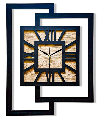 DUŻY, NOWOCZESNY ZEGAR ŚCIENNY,GEOMETRYCZNY, LOFT, HANDMADE, DREWNO, 44 x 56 cm, DĄB JASNY