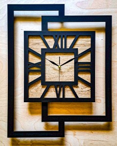 DUŻY, NOWOCZESNY ZEGAR ŚCIENNY,GEOMETRYCZNY, LOFT, HANDMADE, DREWNO, 44 x 56 cm, DĄB JASNY