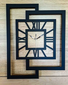 DUŻY, NOWOCZESNY ZEGAR ŚCIENNY,GEOMETRYCZNY, LOFT, HANDMADE, DREWNO, 44 x 56 cm, DĄB JASNY