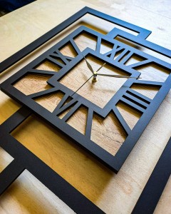 DUŻY, NOWOCZESNY ZEGAR ŚCIENNY,GEOMETRYCZNY, LOFT, HANDMADE, DREWNO, 44 x 56 cm, DĄB JASNY