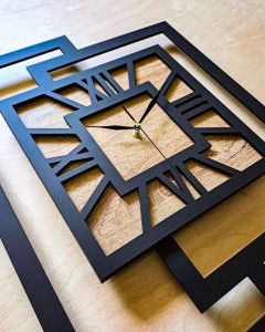 DUŻY, NOWOCZESNY ZEGAR ŚCIENNY,GEOMETRYCZNY, LOFT, HANDMADE, DREWNO, 44 x 56 cm, DĄB JASNY