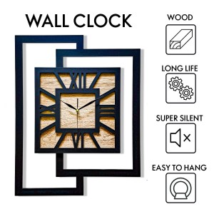DUŻY, NOWOCZESNY ZEGAR ŚCIENNY,GEOMETRYCZNY, LOFT, HANDMADE, DREWNO, 44 x 56 cm, DĄB JASNY
