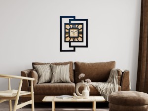 DUŻY, NOWOCZESNY ZEGAR ŚCIENNY,GEOMETRYCZNY, LOFT, HANDMADE, DREWNO, 44 x 56 cm, DĄB JASNY