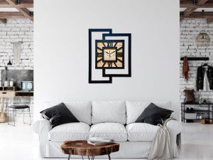 DUŻY, NOWOCZESNY ZEGAR ŚCIENNY,GEOMETRYCZNY, LOFT, HANDMADE, DREWNO, 44 x 56 cm, DĄB JASNY