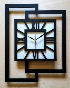 DUŻY, NOWOCZESNY ZEGAR ŚCIENNY,GEOMETRYCZNY,  MINIMALISTYCZNY, LOFT, HANDMADE, DREWNO, CZARNO - BIAŁY,  CYFRY RZYMSKIE, 44 x 56 cm    