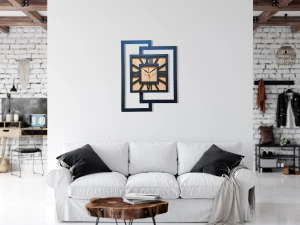 DUŻY, NOWOCZESNY ZEGAR ŚCIENNY,GEOMETRYCZNY,  MINIMALISTYCZNY, LOFT, HANDMADE, DREWNO, DĄB ZŁOTY,  CYFRY RZYMSKIE, 44 x 56 cm   