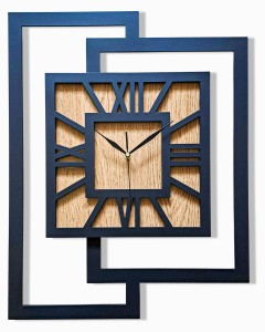 DUŻY, NOWOCZESNY ZEGAR ŚCIENNY,GEOMETRYCZNY,  MINIMALISTYCZNY, LOFT, HANDMADE, DREWNO, DĄB ZŁOTY,  CYFRY RZYMSKIE, 44 x 56 cm   